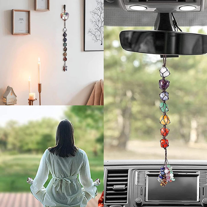 7 Chakras Healing Crystals, Natural Gemstones Spiritual Gifts for Women Polished Tumbled Stones Positive Energy Meditation Hanging Ornament/Window Ornament/Feng Shui (Healing Crystals-02)