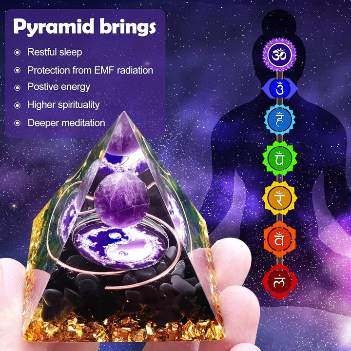 Crystal Pyramid, Moonstone Crystal Ogan Chakra Energy Tower, Positive Energy Generator, Nature Reiki Chakra Crushed Stone Jewelry for Healing Meditation Chakra Balance (Amethyst)