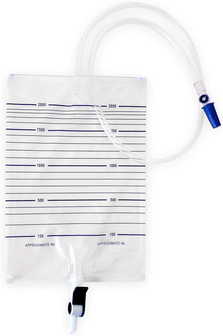 1Pc Urine Drainage Bag 2000Ml Capacity – STERILE Overnight Urine Bags with Lever Tap Valve and 90Cm Tube - Drainable Urinary Bags - Non-Latex Bedside Urinary Night Bags