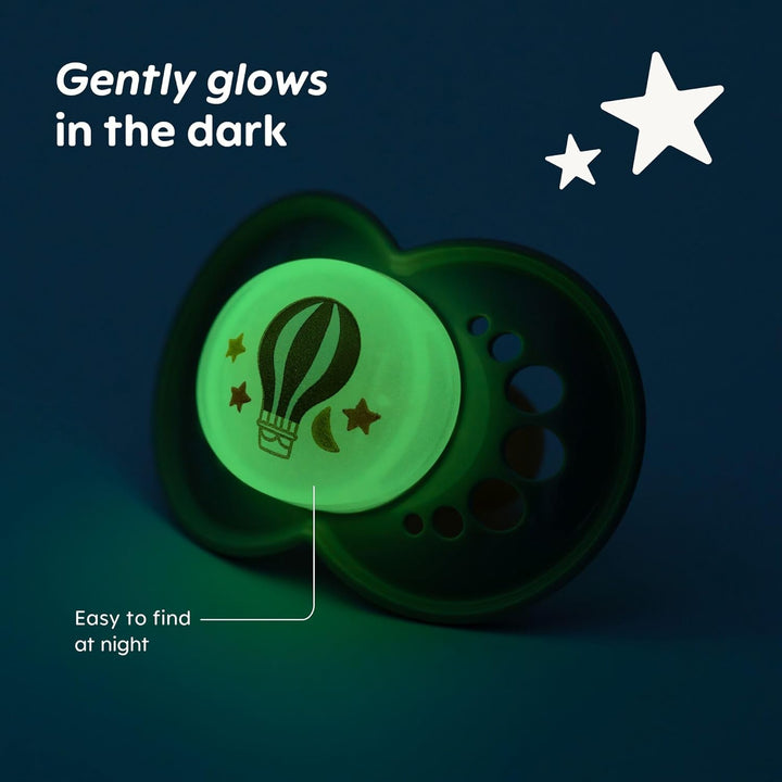 Latex Original Night Soothers | 0-6 Months | Glow in the Dark Dummies | Comes in Dummy Steriliser Case | Baby Accessories for Newborn | Green/Cream (Various Designs)