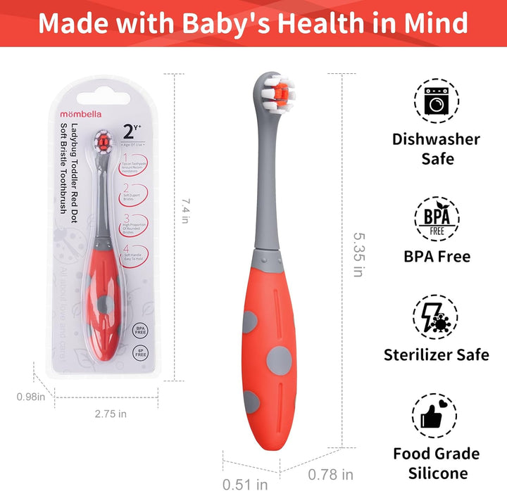 Ladybug Toddler Toothbrush for 2 Years+, Soft Red Dot Bristle Kids Toothbrush Age 2-4, Easy to Use, Oral Hygiene Care for Infant Teeth and Gums, Safe and Sturdy, 1Pc