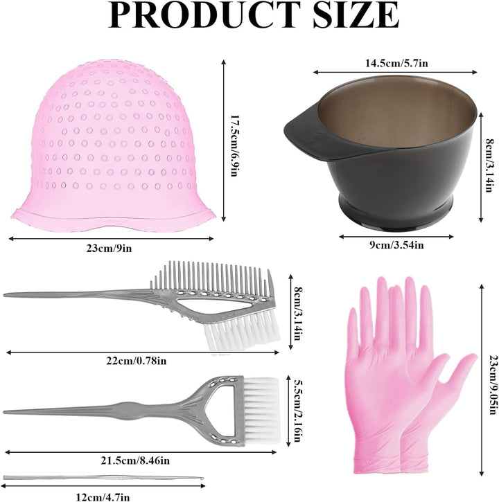 Hair Highlight Cap Kit with Reusable Accessories, Silicone Highlighting Cap with Upgraded Mixing Bowl, Brush and Reusable Gloves, Easy-To-Use Hair Dye Cap for DIY Highlights at Home or Salon
