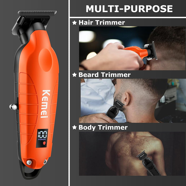 2293 Professional Hair/Beard Trimmer for Men Zero Gapped Hair Clippers for Barber with T Blade, Cordless Rechargeable, Orange