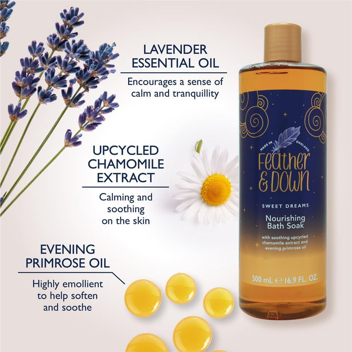 Nourishing Bath Soak (500Ml) - with Soothing Upcycled Chamomile Extract & Evening Primrose Oil. Nourish Your Body & Calm Your Mind. Cruelty Free. Vegan Friendly.