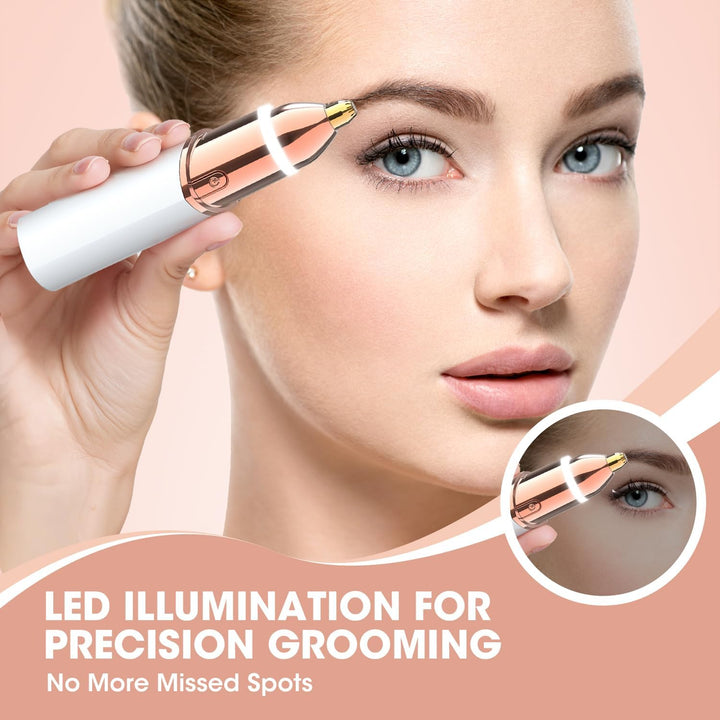 2-In-1 Women'S Eyebrow Trimmer & Facial Hair Remover with LED Light - Professional Painless Precision Grooming Tool for Eyebrows, Upper Lip & Face