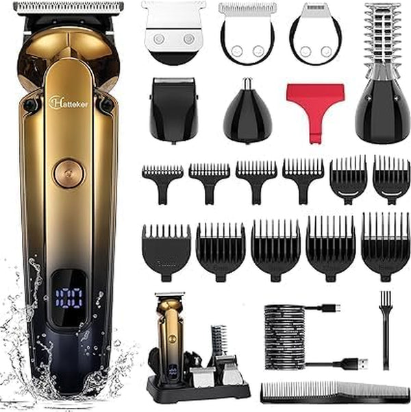 Beard Trimmer Kit Professional Hair Clipper with Zero Gapped T-Blade Electric Razor Shaver for Nose Ear Beard Body Trimmer for Men Waterproof Cordless Grooming Kit 6 in 1