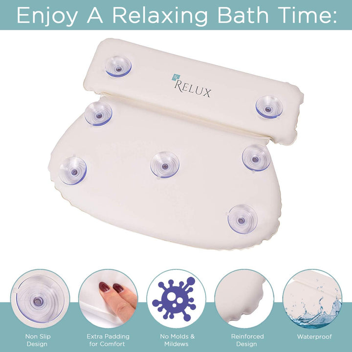 Premium Waterproof Bath Pillow Cushion with Non-Slip Suction Cups Ergonomic Home Spa Headrest