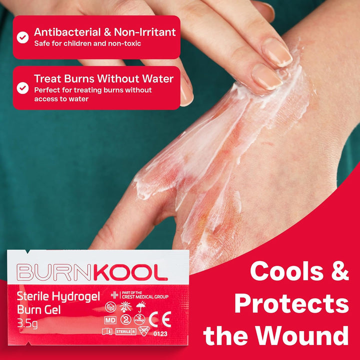 First Aid Burns Dispenser in Compact Red Piccolo Box - Refillable First Aid Kit with Burn Gel, Gloves and Burn Dressings - Essential Medical Equipment for Home, Workplace, or Car