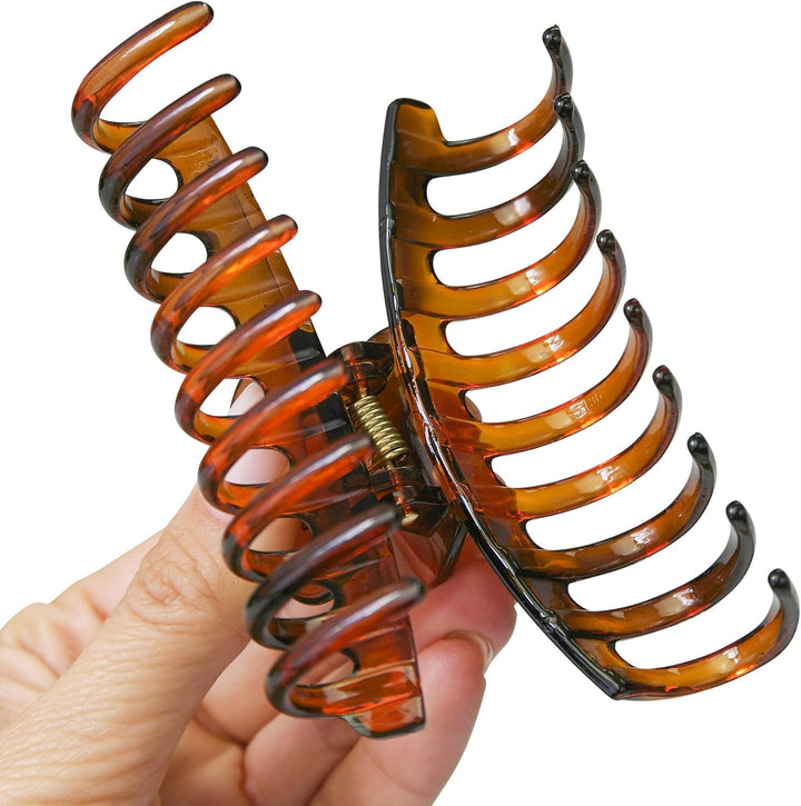 9Cm Hair Clips Women Girls Hair Claw Clips Non-Slip Grip Strong Hold Brown/Black Hair Clips for Fine Hair Shiny Sectioning Styling Clips 2PCS Claws Set