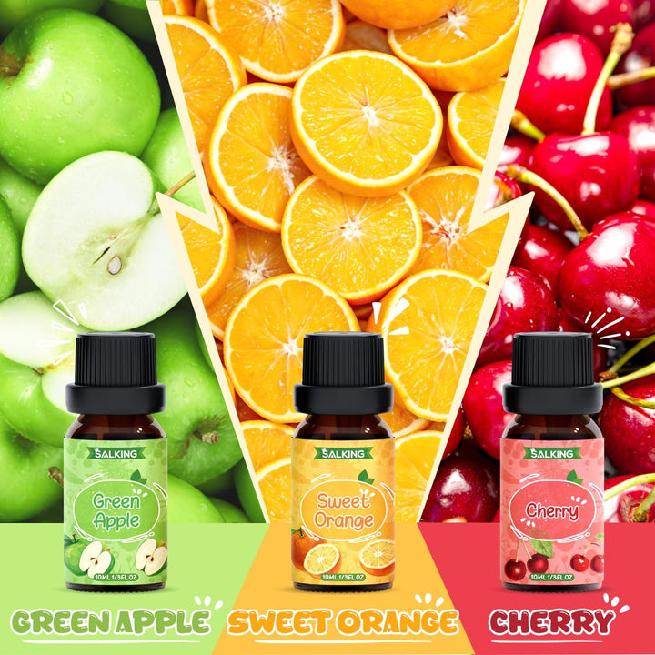 Fruity Essential Oils Set 6 X 10ML, Fragrance Oil Gift Set Scented Oils for Diffuser Candle Making - Pineapple, Guava, Raspberry, Green Apple, Orange, Cherry