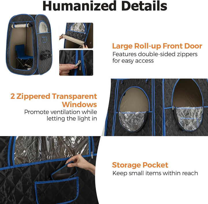 Portable Steam Sauna, Full Size Home Personal Sauna Tent with 3L 1000W Steamer, Remote Control, Folding Chair, Foot Massager Board, Foldable Full Body Steam Spa (Black)