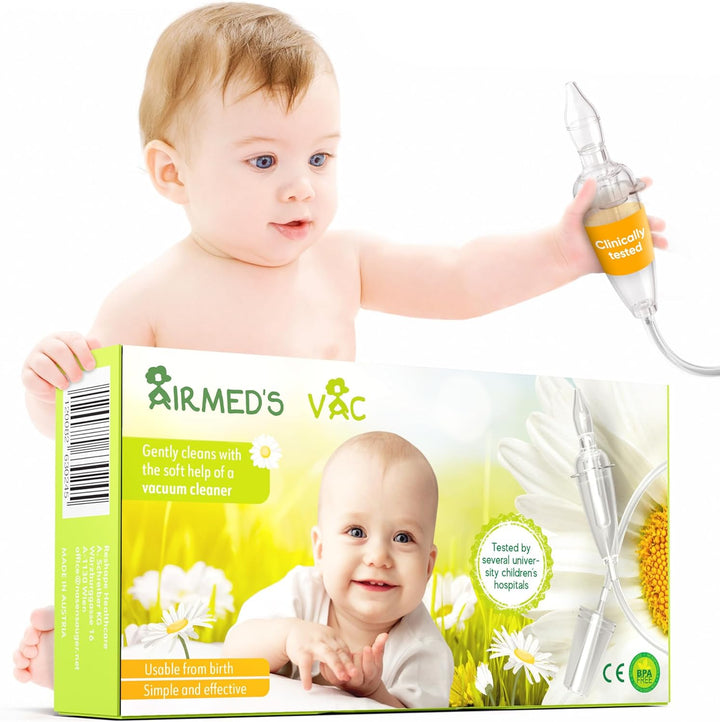 Nasal Aspirator Baby. CLINICALLY Tested, Safe and Gentle. Baby Nose Sucker with 2 Suction Heads and Cleaning Brush. Safe and Gentle Baby Nasal Aspirator with Strength of a Vacuum Cleaner