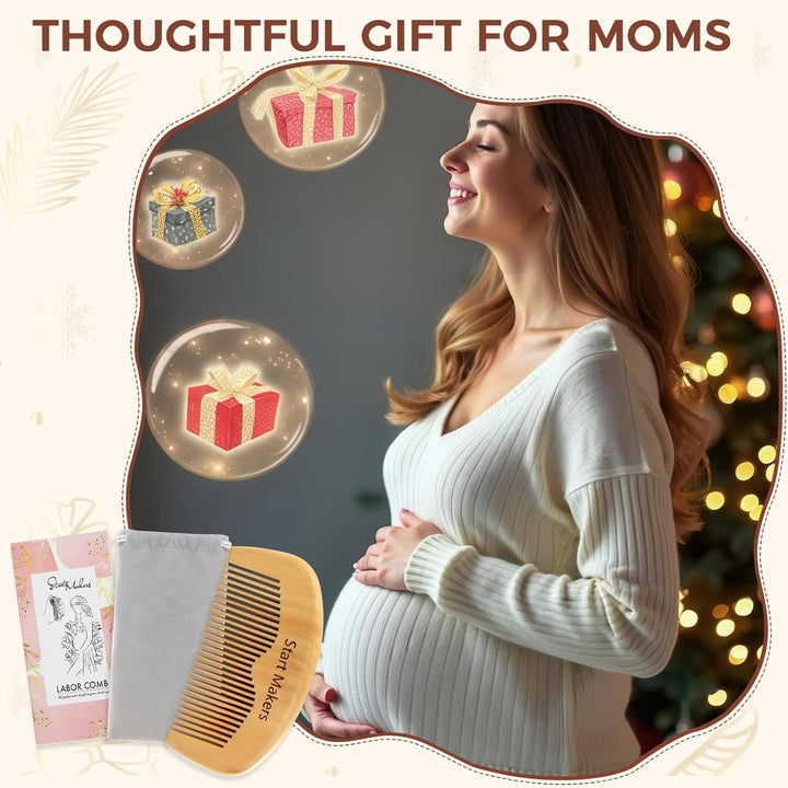 Birthing Comb for Labour Pain Relief & Hair Comb, Natural Wooden Birth Comb Postpartum Essentials, Hospital Bag Essential for Pregnant Women, Thoughtful Gift for Mum