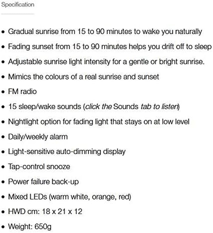 Bodyclock Shine 300 - Wake-Up Light Alarm Clock with Radio, 15 Sounds and Sleep Sunset, White