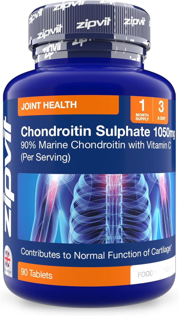 Chondroitin Sulphate 1050Mg with Vitamin C, 90 Tablets, 90% Pure Marine Chondroitin Joint Care Supplement for Women & Men
