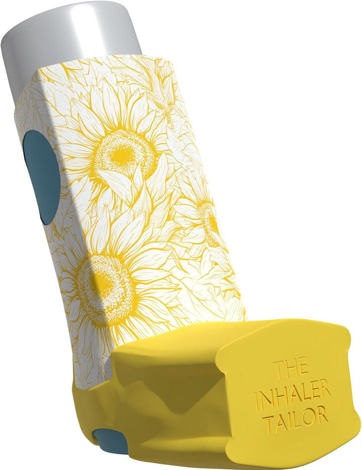 Flora Collection of Inhaler Cases – for Ventolin and Shorter Style Inhalers – Vegan Leather Case for Kids and Adults – Handmade in England (Sunflowers, Ventolin Style)
