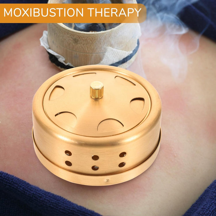 Portable Smokeless Moxibustion Box Wind Power High-Temperature Resistant Copper Burner for Home Therapy Relief and Improvement Random Color