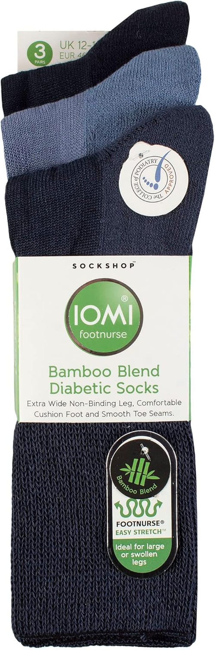 Footnurse - 3 Pack Unisex Extra Wide Bamboo Diabetic Socks | 4 Sizes | for Swollen Feet & Legs | Smooth Toe Seam | Cushioned Foot