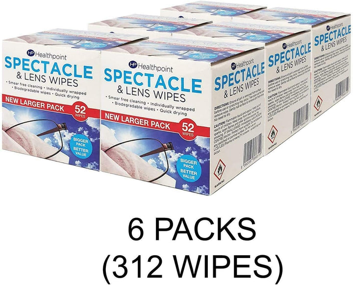Spectacle Wipes Extra Value 6 Packs of 52 = 312 Wipes