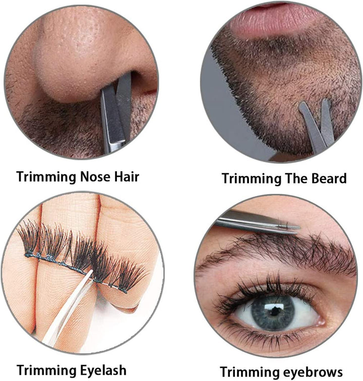 Ultra Sharp Beard Scissor Set, High Precision Straight Curved round Tip Mustache Facial Nose Hair Trimming Tool, Stainless Steel, Safety Case, Premium Leather Pouch