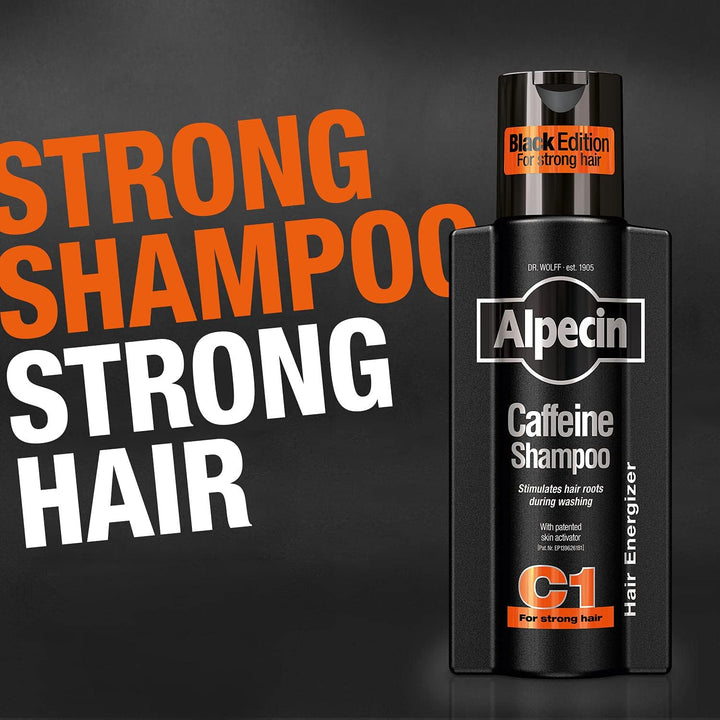 Caffeine Shampoo C1 Black Edition - 2 X 250 Ml - with New Fragrance | Natural Hair Growth for Men | Energy for Strong Hair | Hair Care for Men Made in Germany