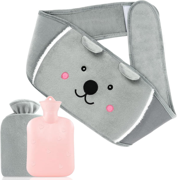 Hot Water Bottle Belt, Wearable Long Hot Water Bottle with Cover for Women, Portable Natural Rubber Hot Water Bag with Soft Flannel Cover for Neck, Period Pain, Shoulder, Waist Warm