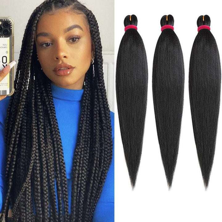 3 Packs Pre Stretched Braiding Hair Extension Yaki Texture EZ Braids Hair for Coi Leray Braids Black Braiding Crochet Hair Extensions /30 Inch 1B#
