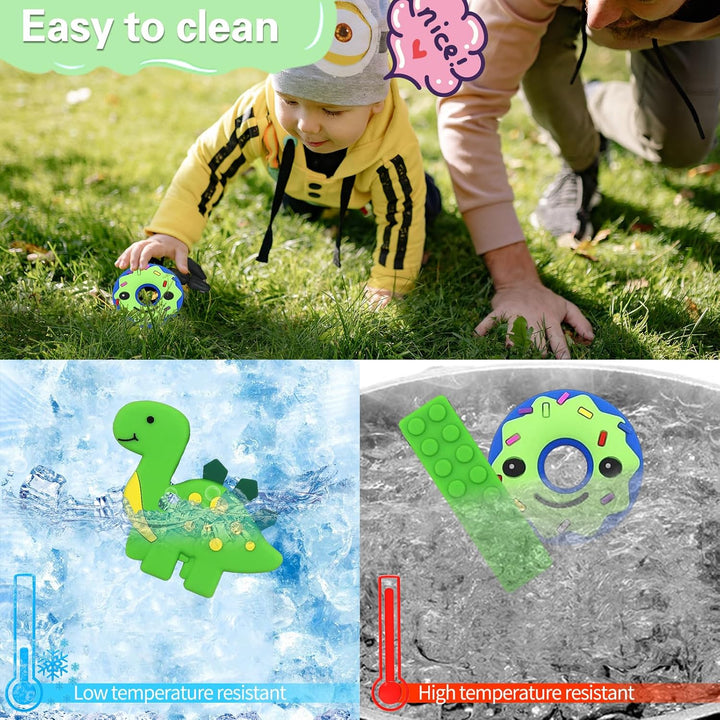 6PCS Sensory Chew Necklace, Teether Chew Toys Safety Food Grade Silicone for Kids Toddlers ADHD, Autistic, Biting Needs, Oral Motor Teether Chew Pendant Toy with Adjustable Buckle for Baby Boys(Green)