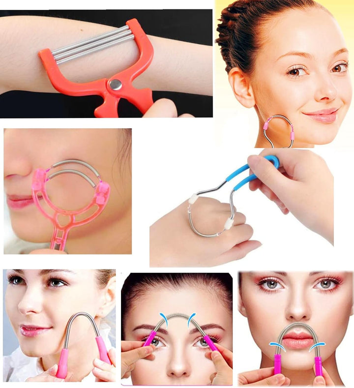 5X Facial Hair Remover Tool for Women and Men, Spring Threading Tool for Face Hair/Upper Lip Hair/Eyebrows, Spring Facial Epilator, Manual Ladies Facial Fluff Remover