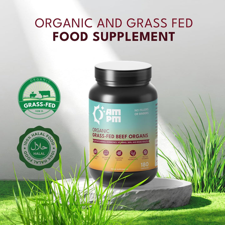 Organic Grass-Fed Beef Organs Proprietary Blend of Liver, Heart, Kidney, Pancreas, Spleen, Freeze-Dried Beef 180 Capsules, No Fillers or Binders