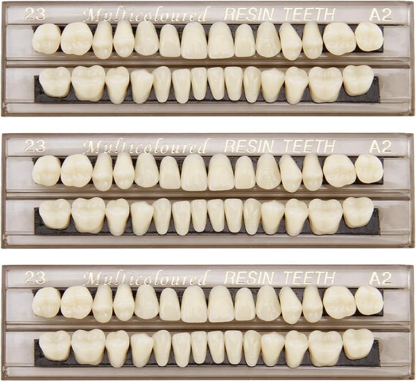 84Pcs False Teeth, Fake Teeth Dental Acrylic Resin Denture, Denture Repair Kit, 23 Shade A2 Upper + Lower Dental Materials for Replacement, for Missing Loose Tooth, 3 Sets, 23 A2