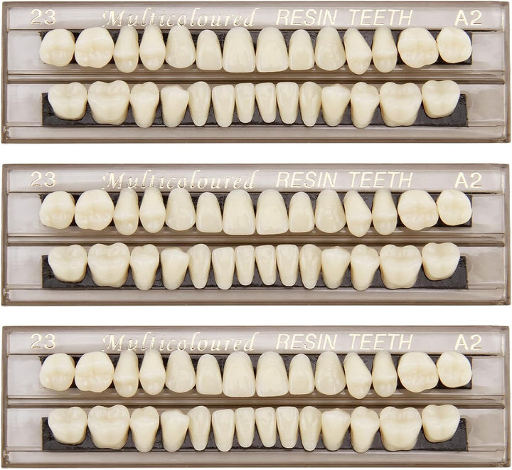 84Pcs False Teeth, Fake Teeth Dental Acrylic Resin Denture, Denture Repair Kit, 23 Shade A2 Upper + Lower Dental Materials for Replacement, for Missing Loose Tooth, 3 Sets, 23 A2