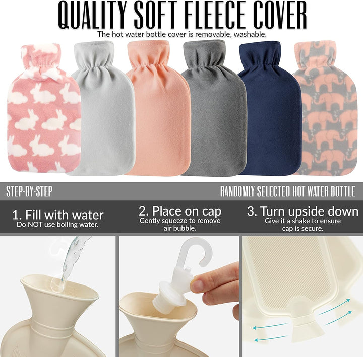 Hot Water Bottle with Soft Fleece Cover - Natural Rubber 2 Litre - British Design - UK Safe Tested