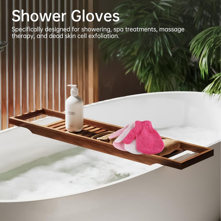 Exfoliating Gloves 6Pcs Bath and Body Exfoliator Mitts, Bamboo Shower Gloves, Scrubs Away Ingrown Hair and Dead Skin, for Shower, Spa, Massage and Dead Skin Cell Remover Loofah (Pink, Rose Red, White)