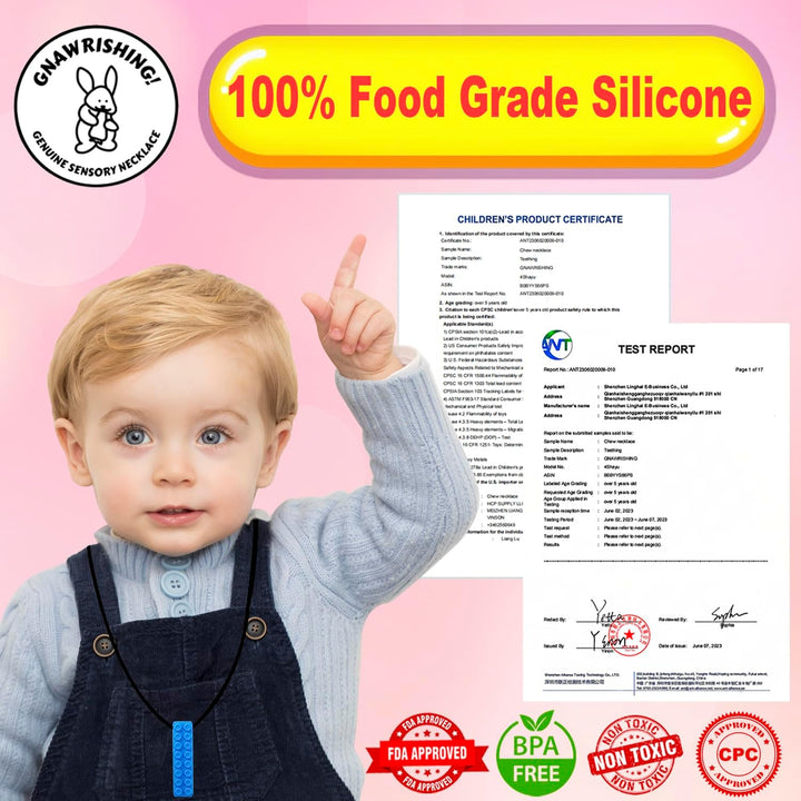 Chew Necklaces for Sensory Kids 5 Pcs Blue Sensory Chewy Toys for Autism Girls and Boys, ADHD Toddler, Adult