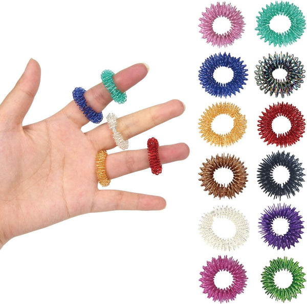 12 PCS Fidget Rings Acupressure Rings Spiky Sensory Finger Rings for Kid Adults, Acupuncture Massage Rings Set for Stress Relief Anxiety Promoting Blood Circulation