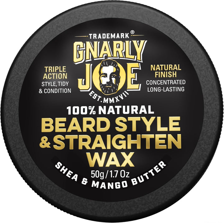 Beard Styling & Straightening Wax - 50G Beard Wax for Men Strong Hold - Natural Beard Styling Balm & Conditioner - Triple Action Beard Grooming Wax for Style, Tame & Moisture - Made in UK