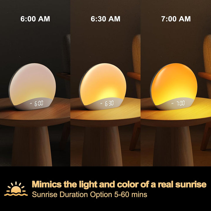 Sunrise Alarm Clock, Wake up Light, White Noise Sound Machine, Bedside Lamp, 26 Sleeping Natural Sounds, Dimmable Multicolor Night Light, Timer, Digital Clock for Baby, Kids, Adult