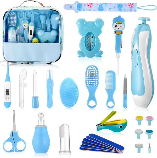 Baby Healthcare and Grooming Kit, 28PCS Upgraded Safety Care Kit, with Hair Brush Comb Nail Clippers and More for Newborn Infant Toddlers Baby (Blue)