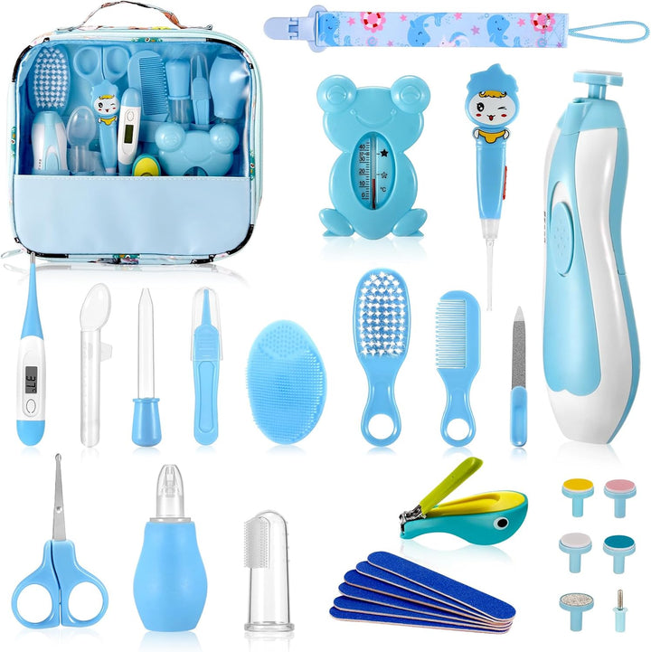 Baby Healthcare and Grooming Kit, 28PCS Upgraded Safety Care Kit, with Hair Brush Comb Nail Clippers and More for Newborn Infant Toddlers Baby (Blue)
