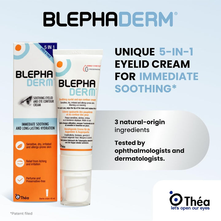 BLEPHADERM 5-In-1 Eyelid & Eye Contour Cream - Soothes, Repairs, Moisturises, Protects & Reduces Appearance of Puffiness for Sensitive, Dry, Irritated Skin 40Ml