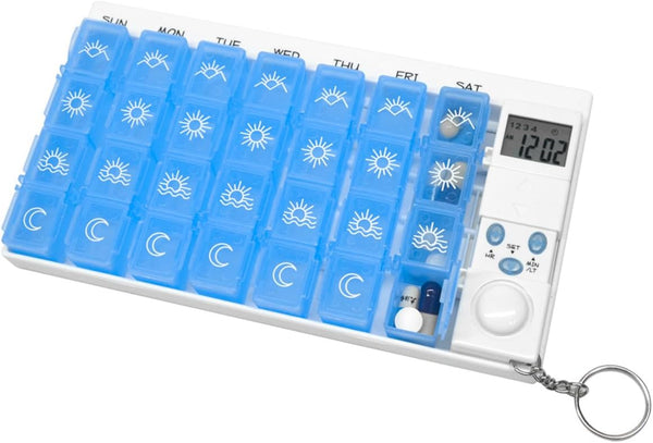 Pill Dispenser Box Pill Box Reminder 7 Day 28 Grid Medication Reminder Electronic Pill Timer for Patients Elderly Travelers
