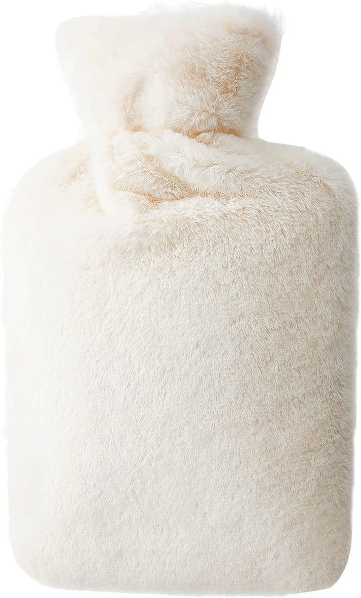 Hot Water Bottle with Fleece Cover, 2L Bag for Cold & Hot Therapy, Fluffy for Back Neck Pain Relief for Adult Kids