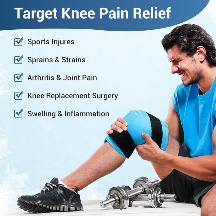 27X35Cm Knee Ice Pack Wrap, Reusable Gel Cold Pack for Knee Pain Relief, Hot & Cold Compress Therapy for Leg Injuries, Knee Replacement Surgery, Arthritis, Bruises & Sprains