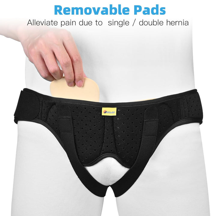 Hernia Belt for Men and Women Flexible Adjustable Inguinal Groin Hernia Belt Support Truss Pain Relief Recovery Strap with 2 Removable Compression Pads Comfortable Material (M)