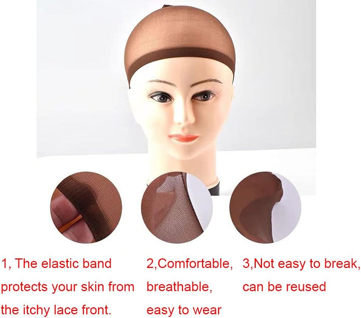Wig Caps, Stocking Ultra Thin - 6 Pieces, Breathable, Sweat Absorber & Stretchable Light Brown Caps for Women, One Size Fits All
