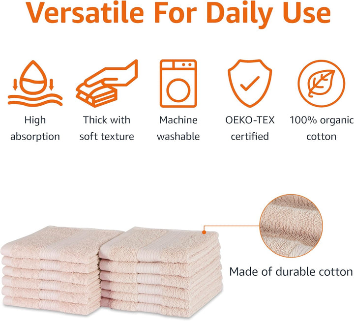 Fade-Resistant Cotton Washcloth, 12-Pack, 30 X 30 Cm, Blush Pink
