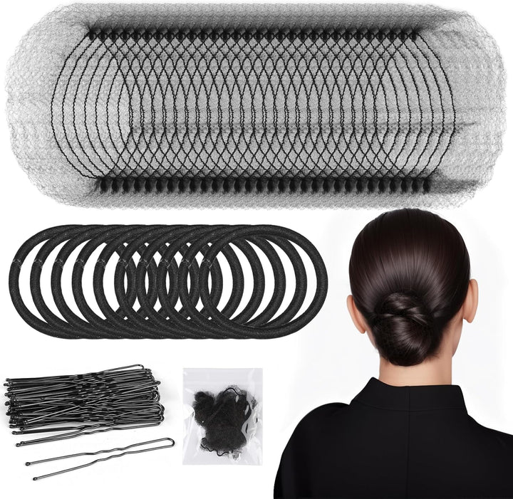 30Pcs Blonde Invisible Hair Nets with 40Pcs Hair Pins & 10Pcs Hair Bands,  Elastic Edge Mesh Hair Nets for Bun in Individual Package, Gold U Shape Bobby Pins for Ballet Dancers Nurse Women