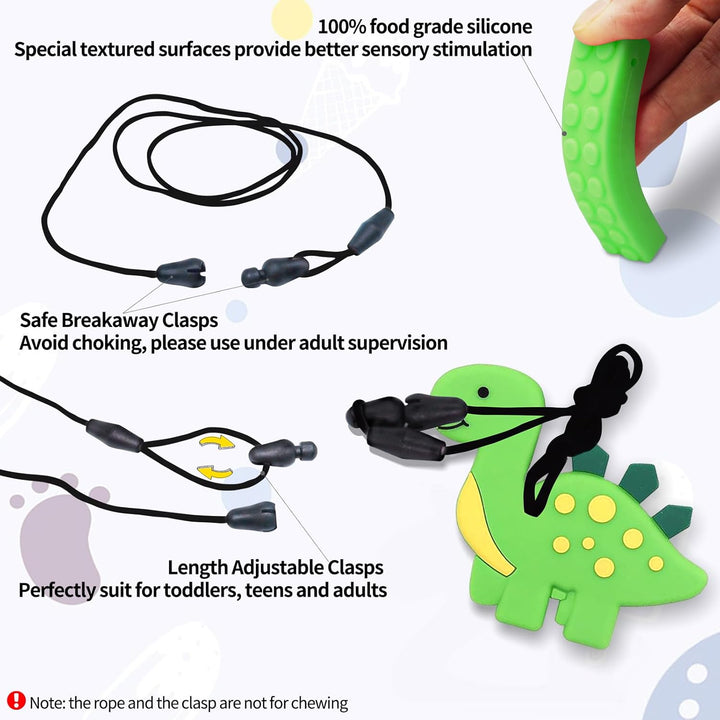6PCS Sensory Chew Necklace, Teether Chew Toys Safety Food Grade Silicone for Kids Toddlers ADHD, Autistic, Biting Needs, Oral Motor Teether Chew Pendant Toy with Adjustable Buckle for Baby Boys(Green)