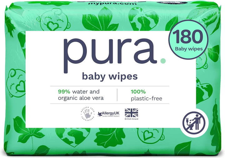 Eco Flushable Baby Wipes - 1 Pack (60 Wipes) 100% Plastic Free, 99% Water, Suitable for Sensitive, Eczema Prone Skin, Newborn Baby & Toddlers, Biodegradable, Vegan, Potty Training